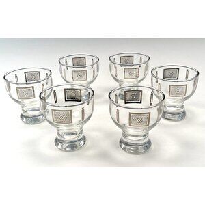 VTG MCM 1960s Set 6 Clear Cocktail Double Shot CORDIAL GLASSES Silver Pattern